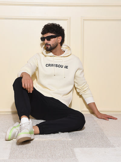 Cream Typographic Print Hooded Neck Sweatshirt