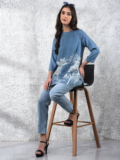 Blue Floral Print Top