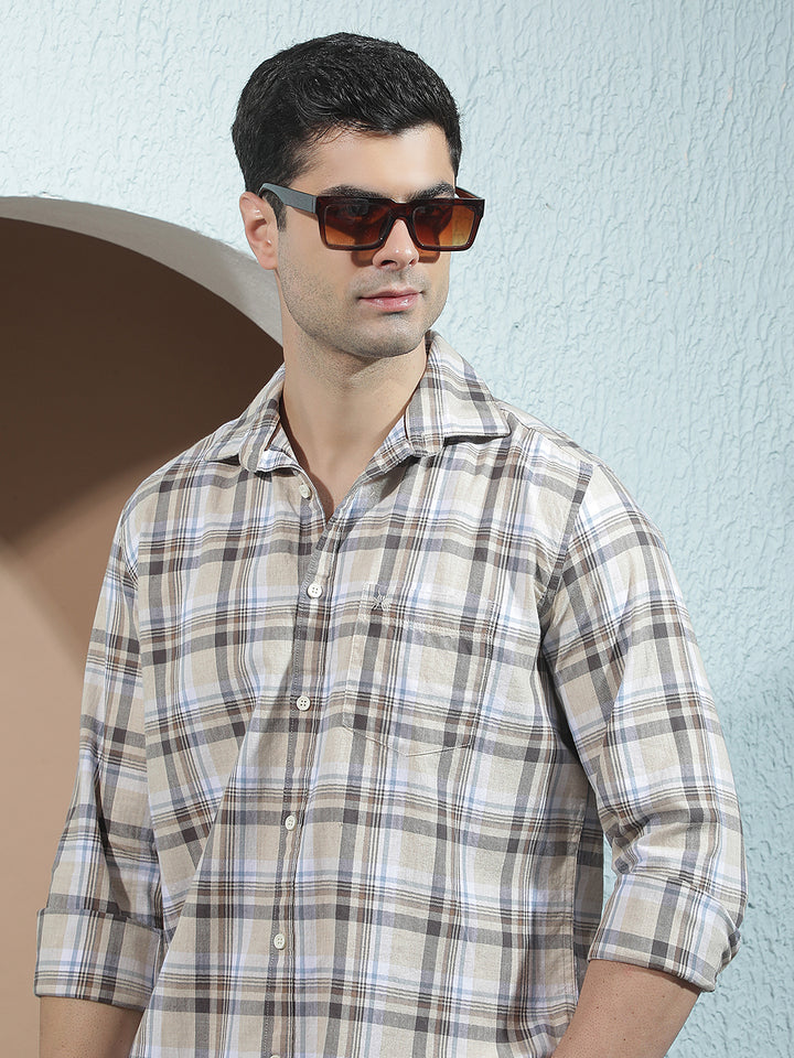 Yellow 100% Cotton Checked Shirt