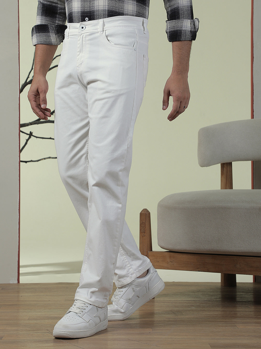 White Cotton Straight Jeans