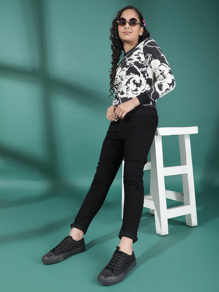 Black Abstract Print Sweater
