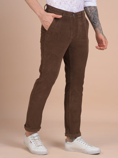 Brown Printed Corduroy Trousers