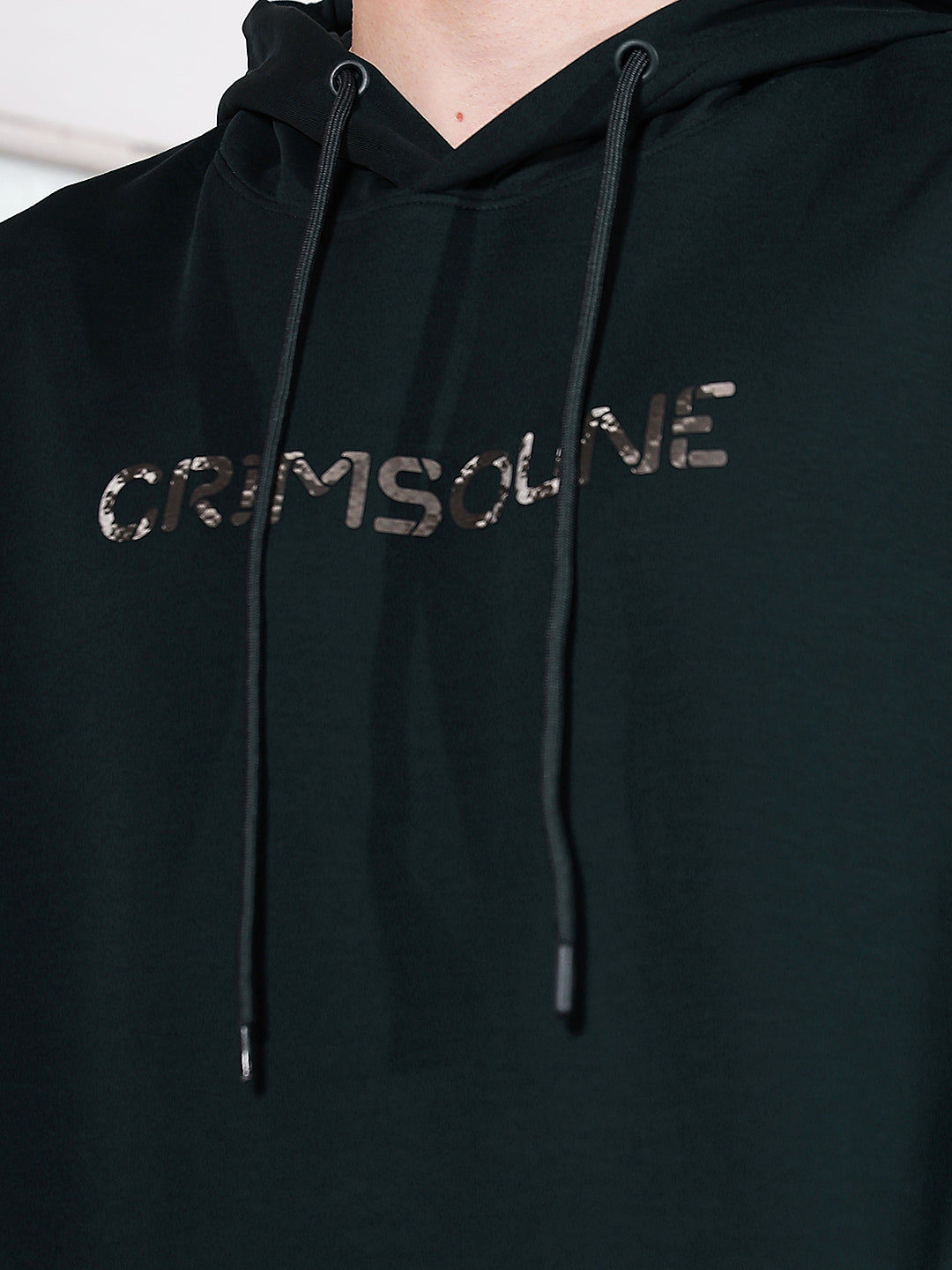 Green Typographic Printed Hooded Sweatshirt