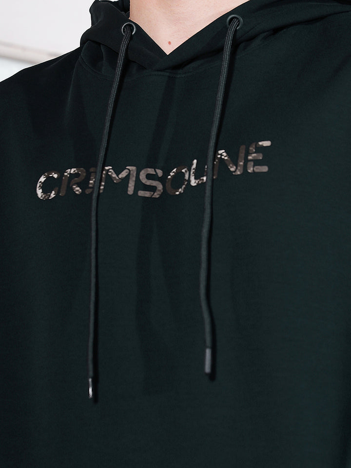 Green Typographic Printed Hooded Sweatshirt