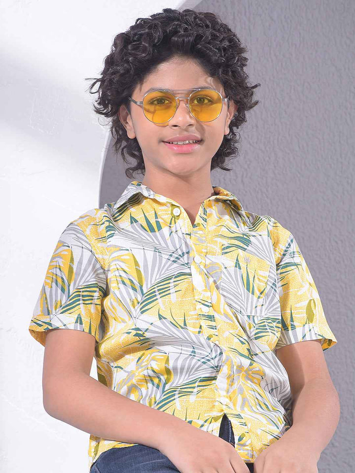 Yellow Botanical Print 100% Cotton Shirt
