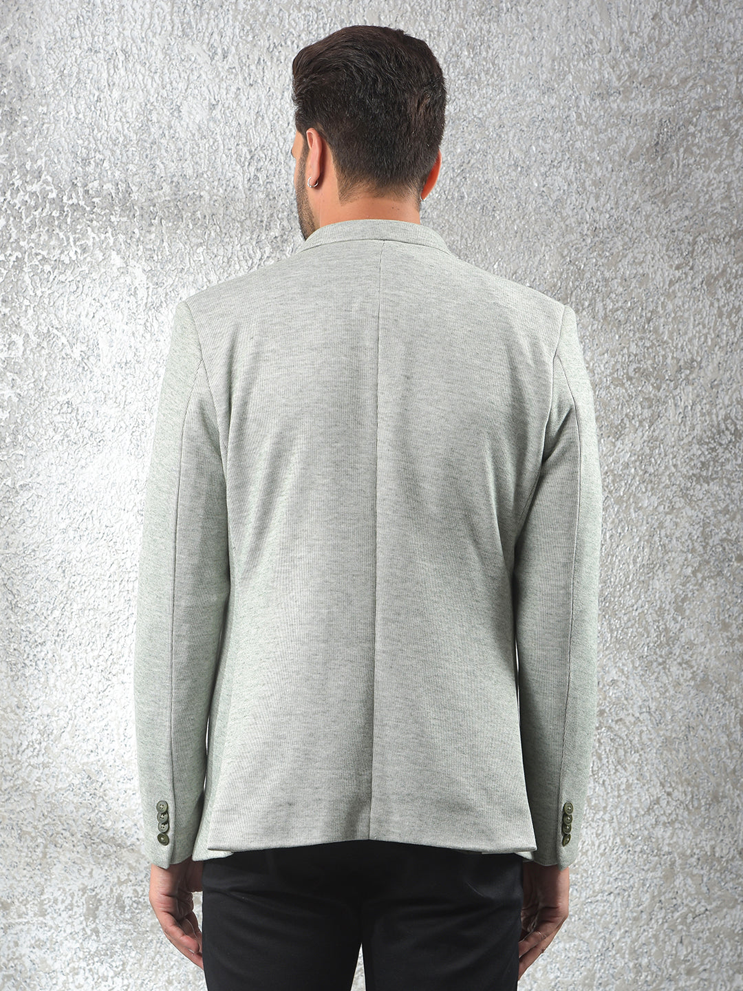 Green Notched Lapel Single-Breasted Blazer