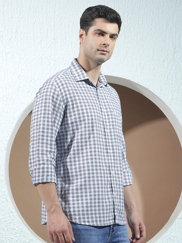 White 100% Cotton Checked Shirt