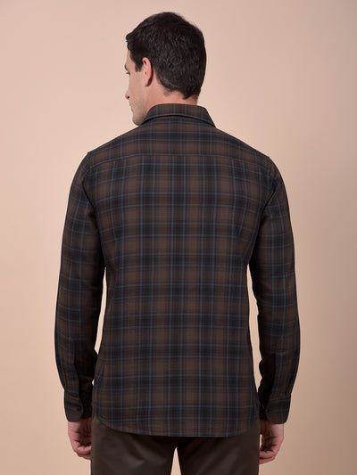 Brown Checked 100% Cotton Shirt