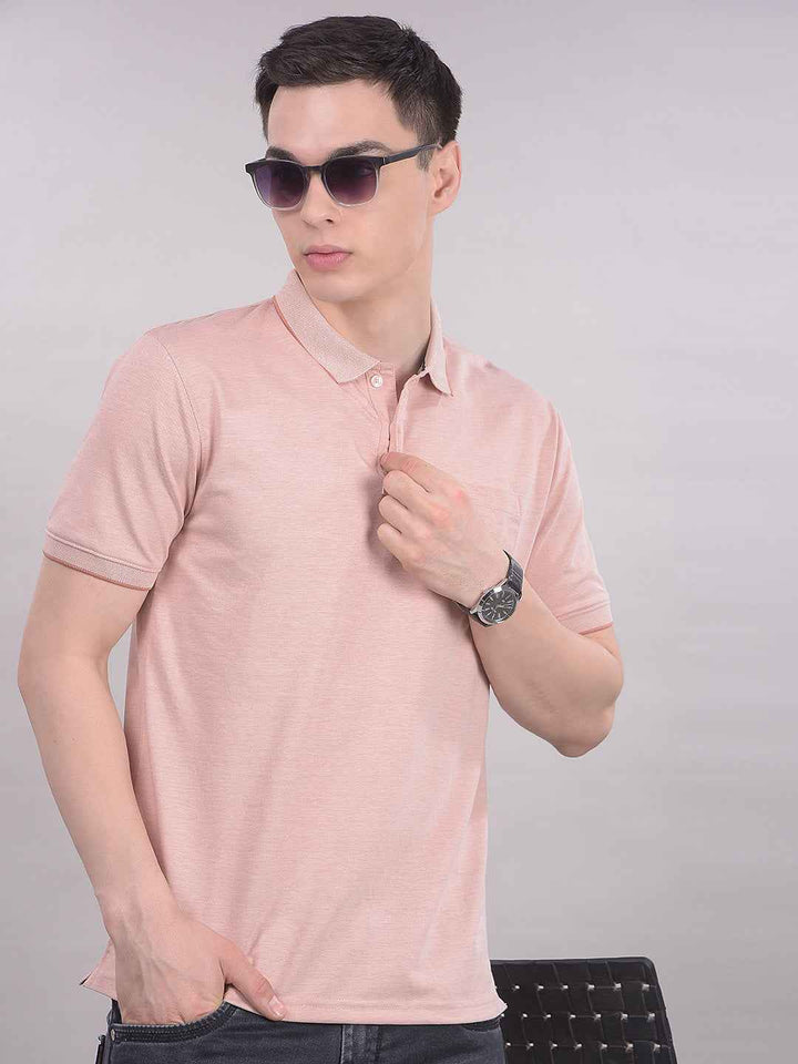 Peach Polo Neck T-Shirt