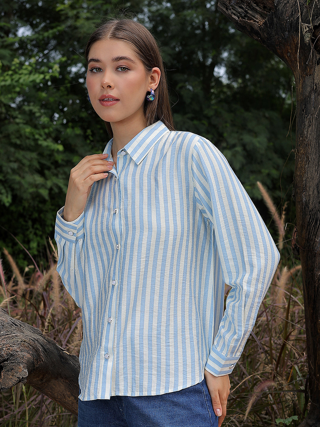 Contemporary Coastal Blue Striped Shirt