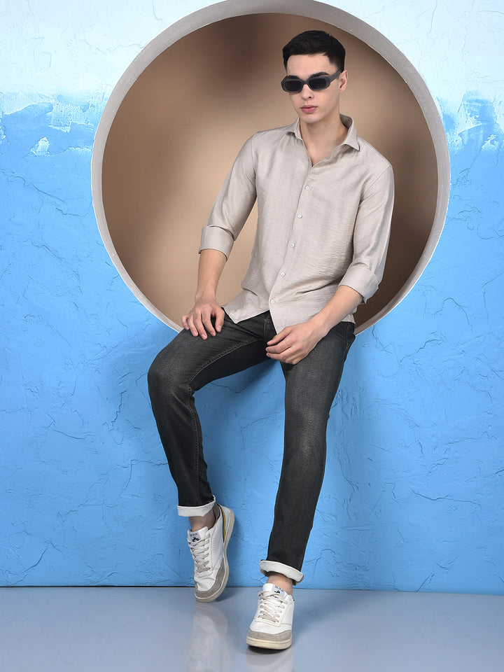 Classic Beige Slub Textured Shirt