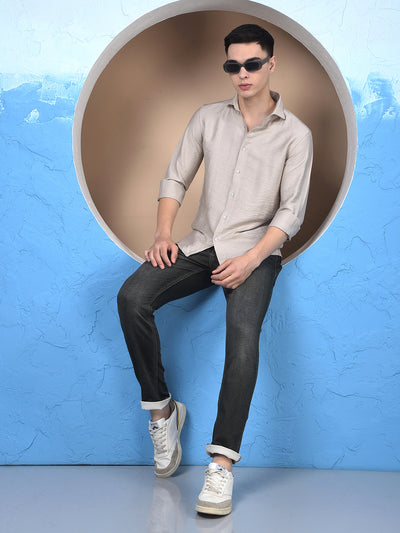 Classic Beige Slub Textured Shirt