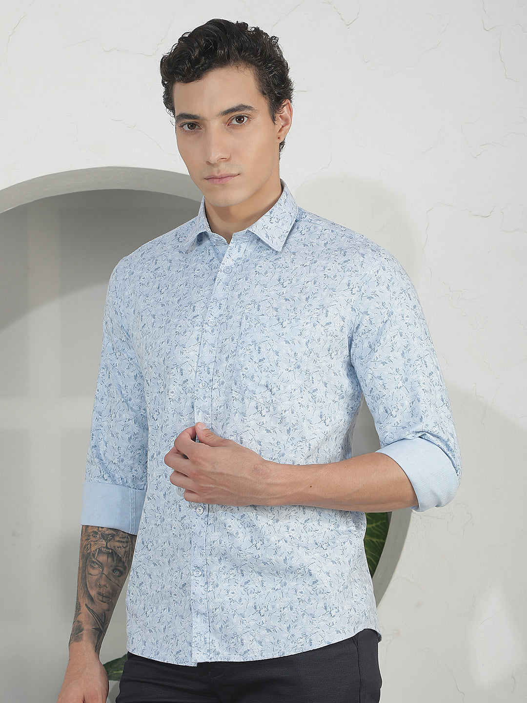 Sky Blue Floral Print Shirt