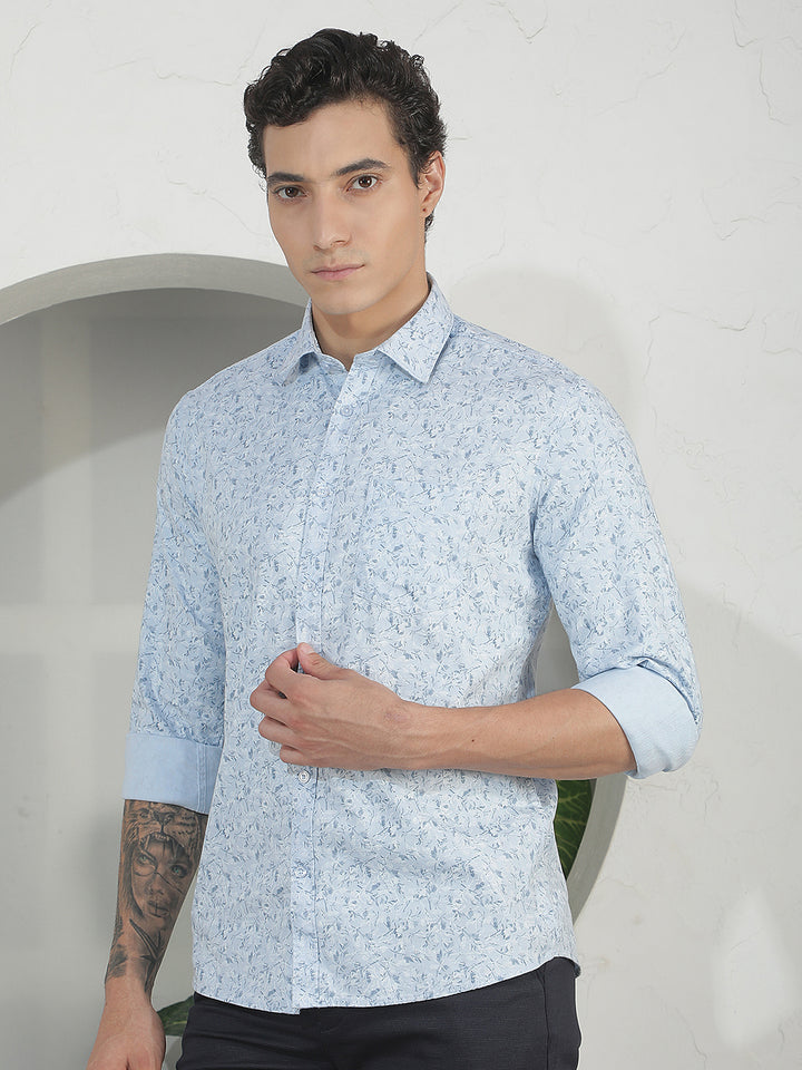 Sky Blue Floral Print Shirt