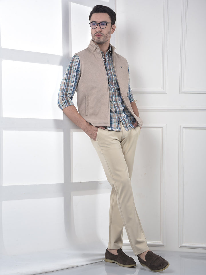 Beige Sleeveless Puffer Jacket