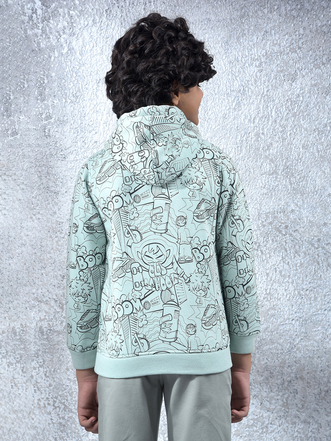 Green Graphic Print Hooded Neck Sweatshirt