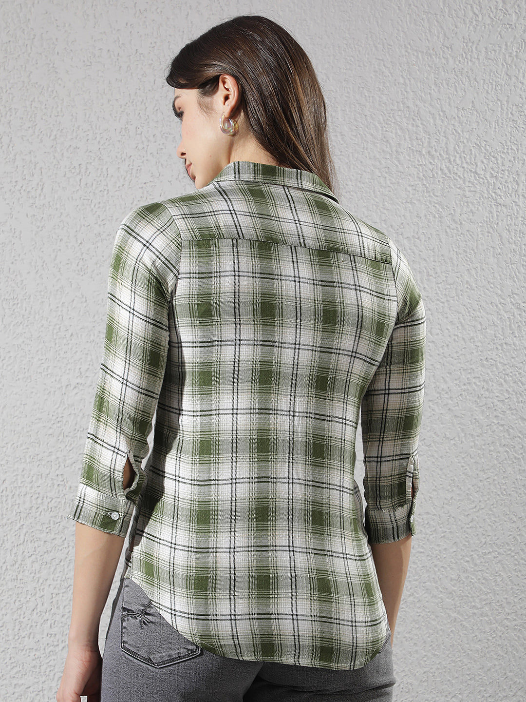 Contemporary Military Green Checked Shirt