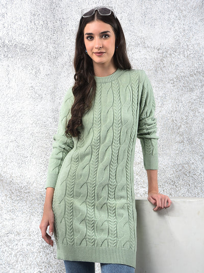 Green Long Length Acrylic Sweater-Women Sweaters-Crimsoune Club
