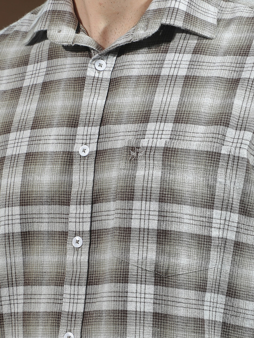 Olive 100% Cotton Checked Shirt