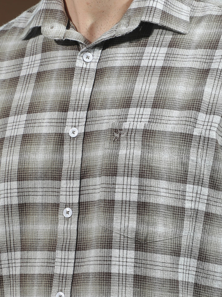 Olive 100% Cotton Checked Shirt