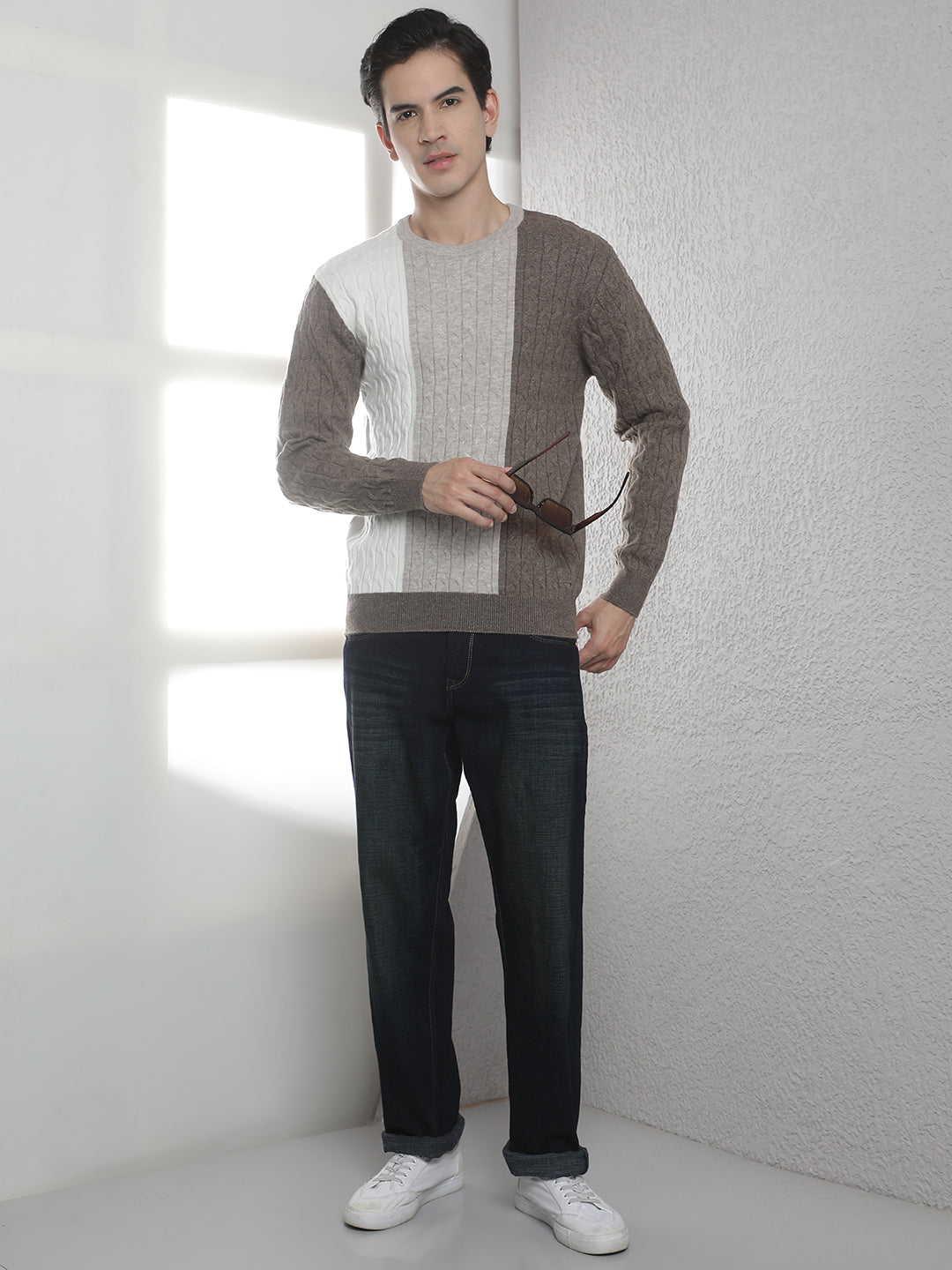 Brown Jacquard Acrylic Sweater