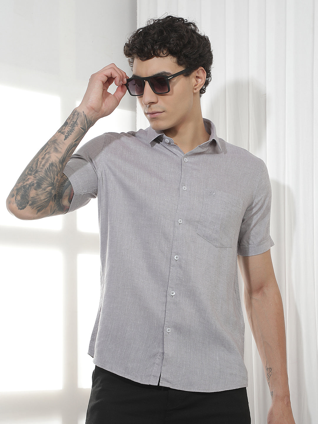 Classic Grey Casual Linen Shirt
