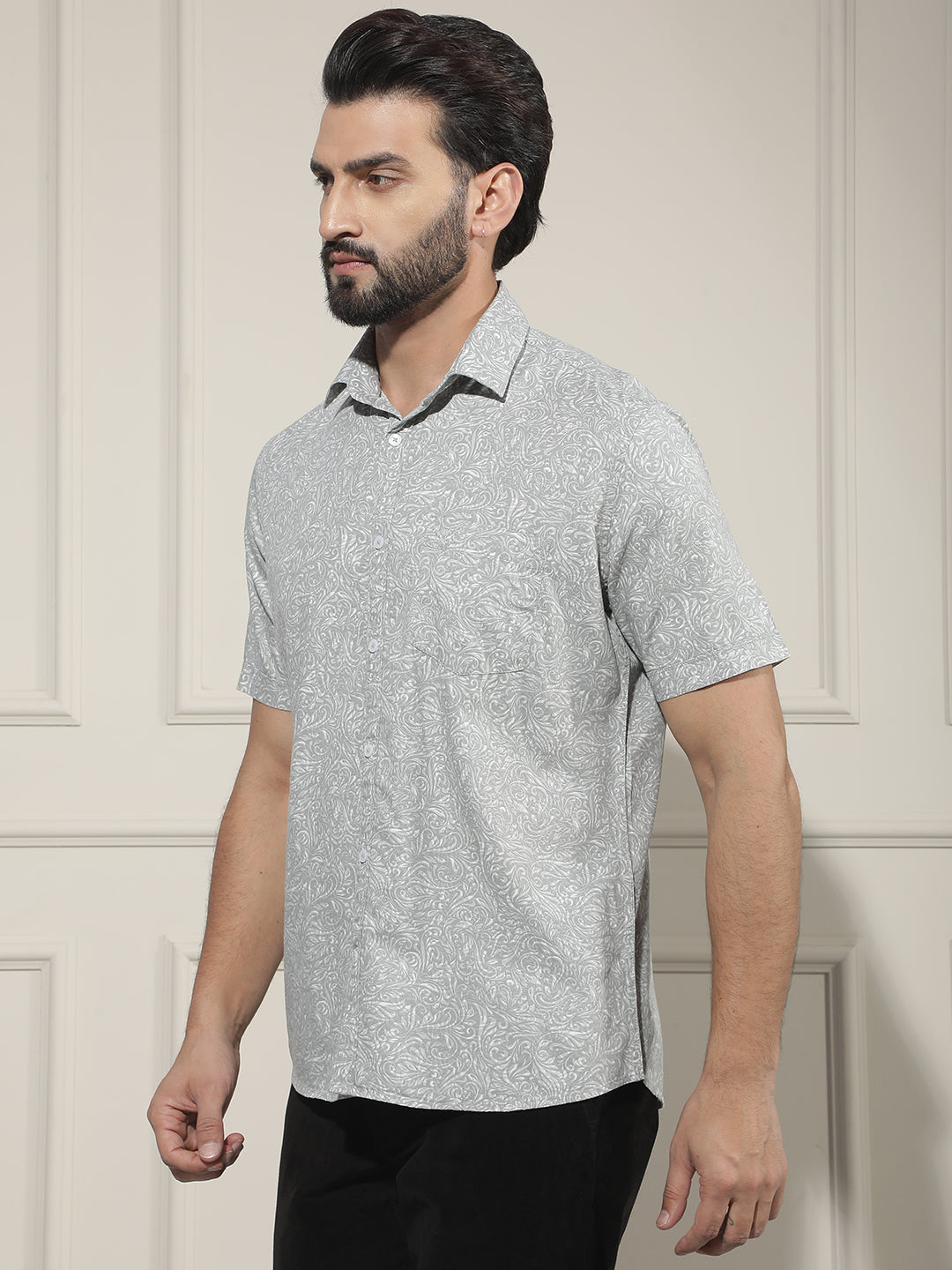 Grey Floral Print Shirt