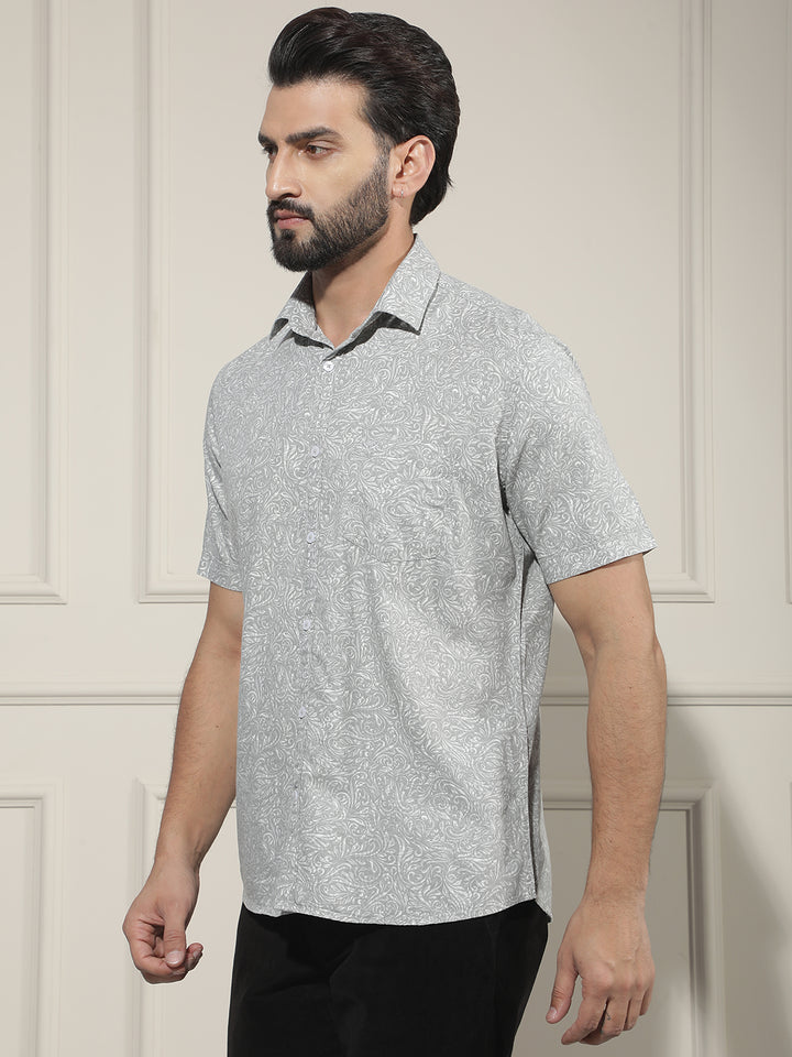 Grey Floral Print Shirt