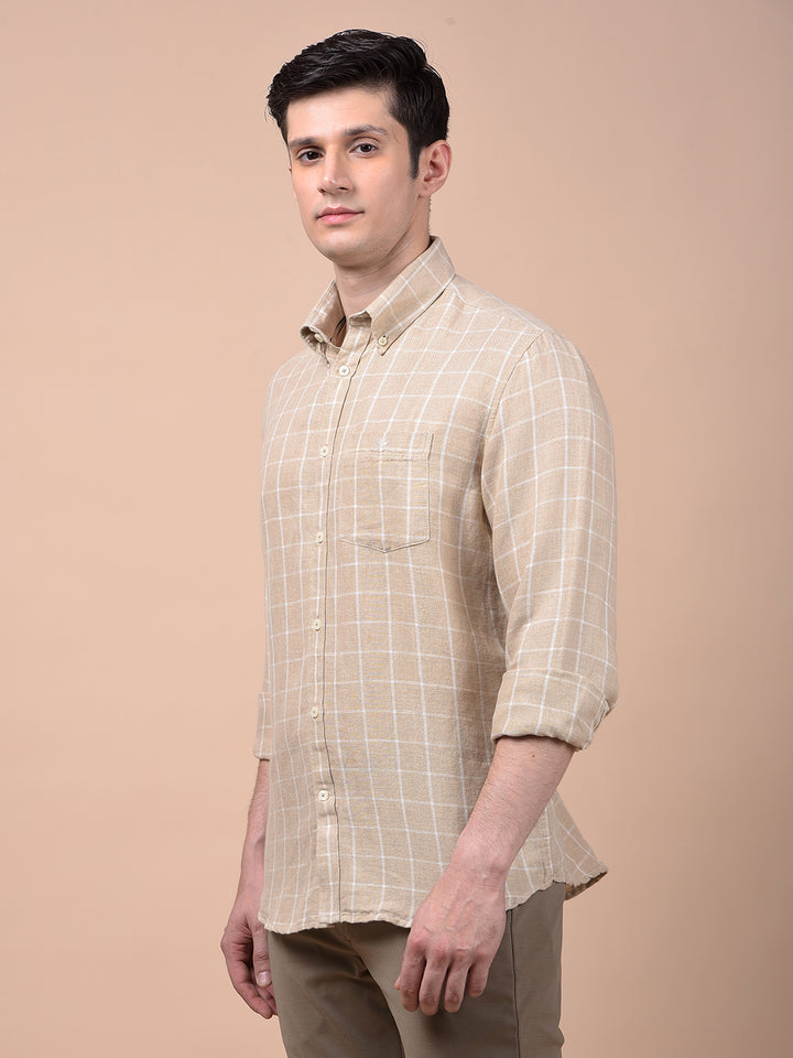 Beige Checked 100% Cotton Shirt