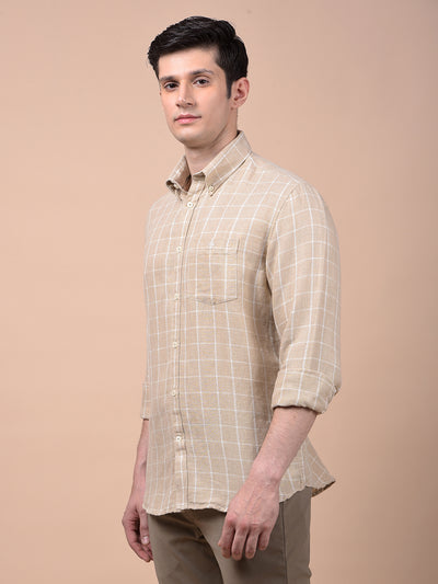 Beige Checked 100% Cotton Shirt