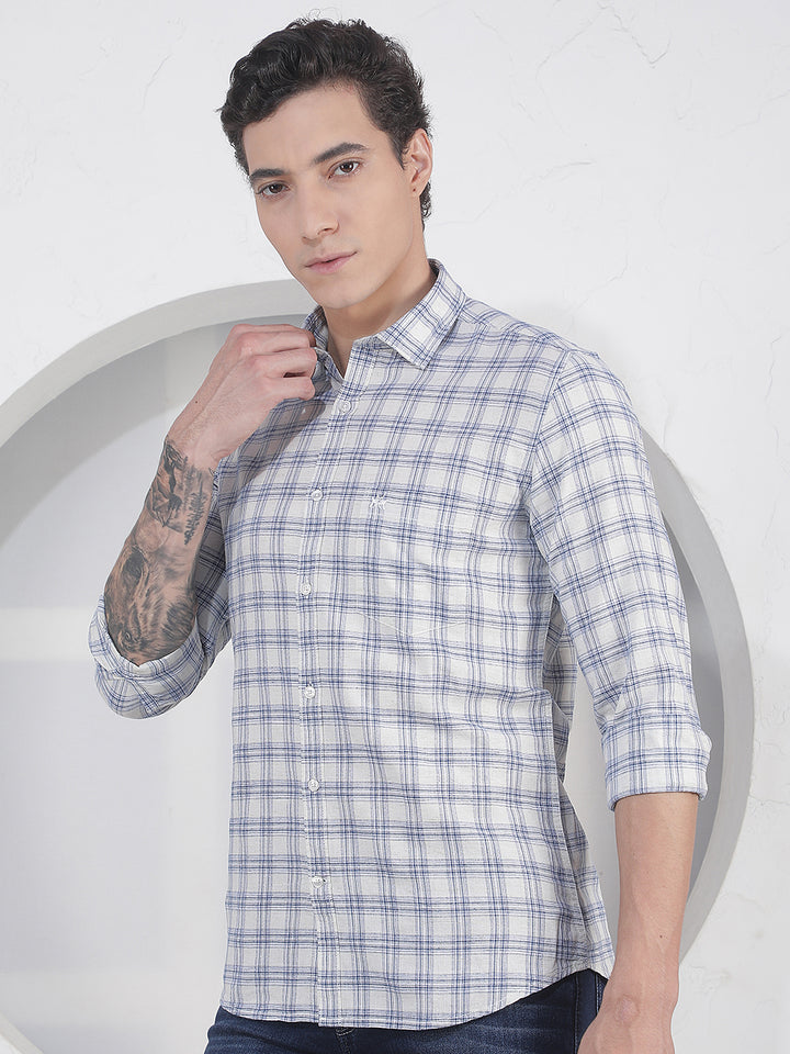 Teal Blue Checked Linen Shirt