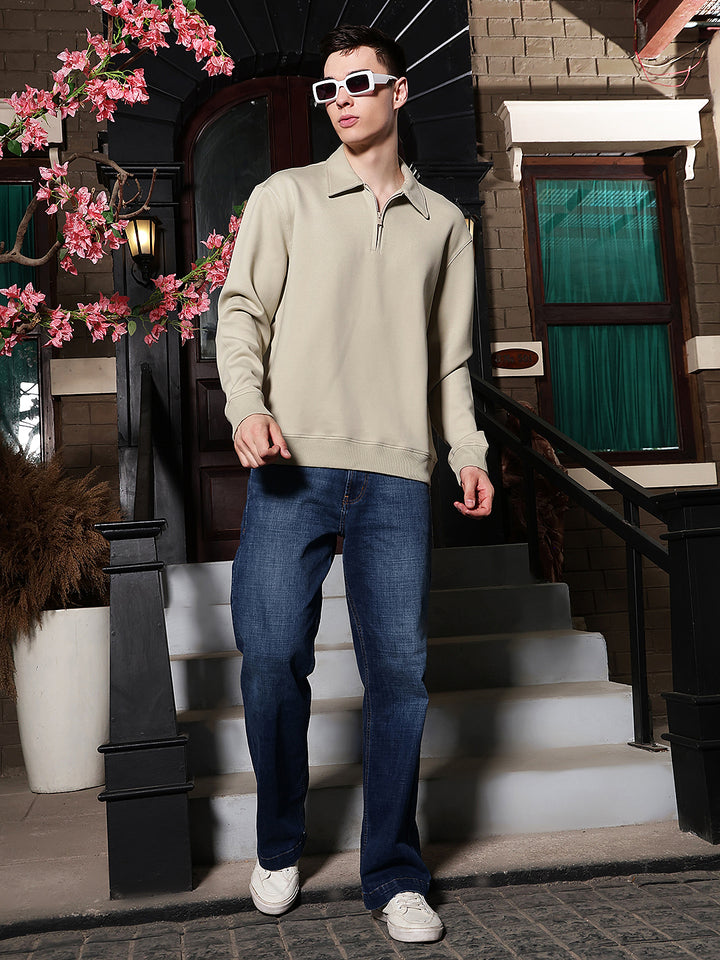 Beige Front Open Sweatshirt