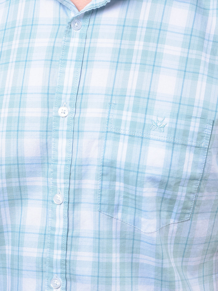 Blue Checked 100% Cotton Shirt-Men Shirts-Crimsoune Club