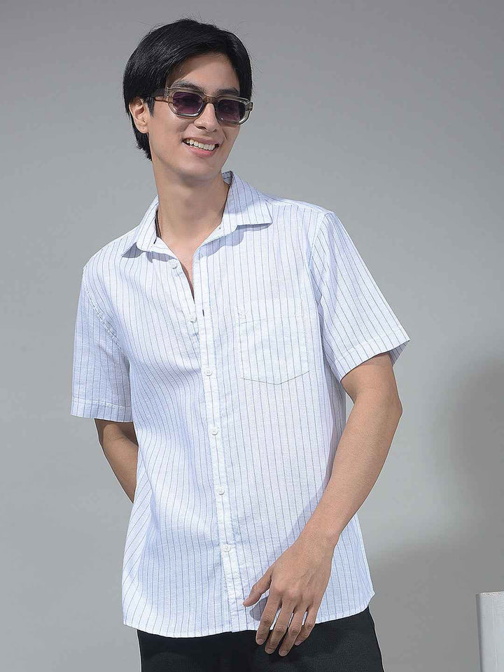 Blue Vertical Striped 100% Cotton Shirt