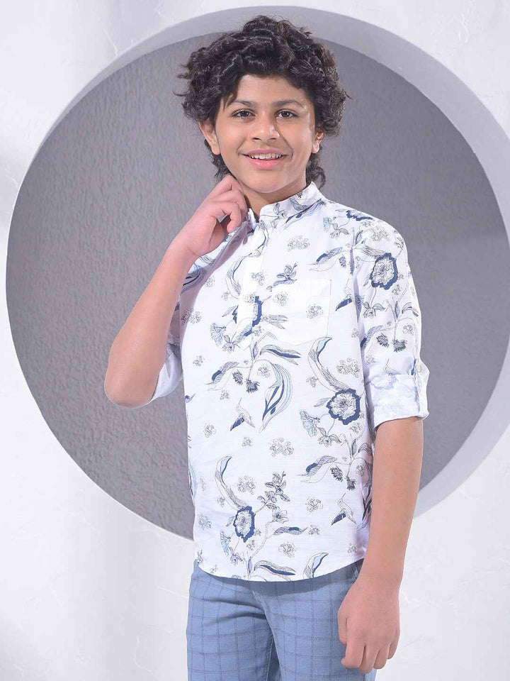 White Floral Print Kurta