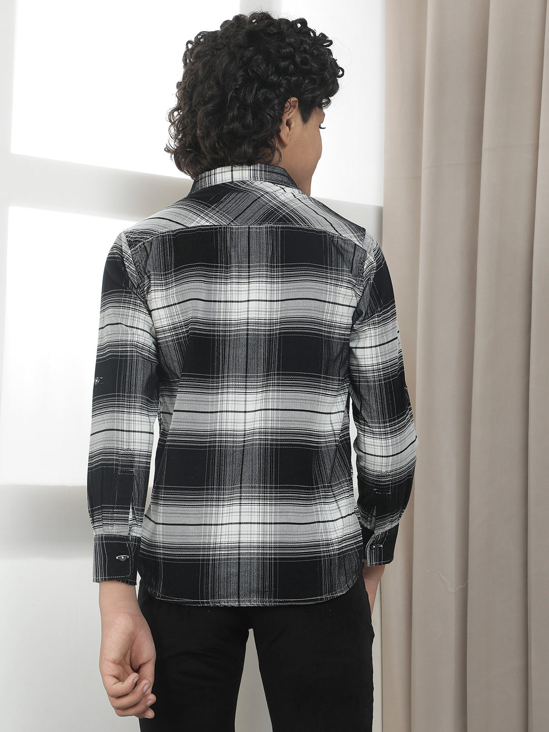 Black Checked 100% Cotton Corduroy Shirt