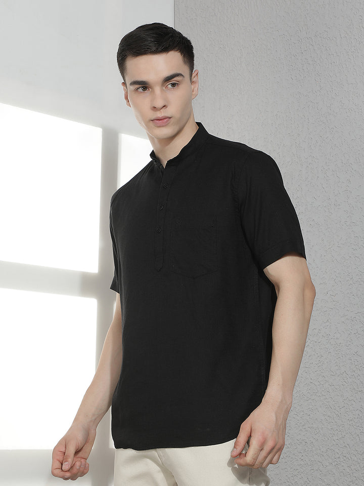 Classic Sleek Black Linen Kurta