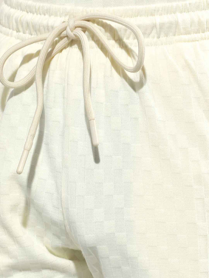 Cream Jacquard Textured Casual Shorts