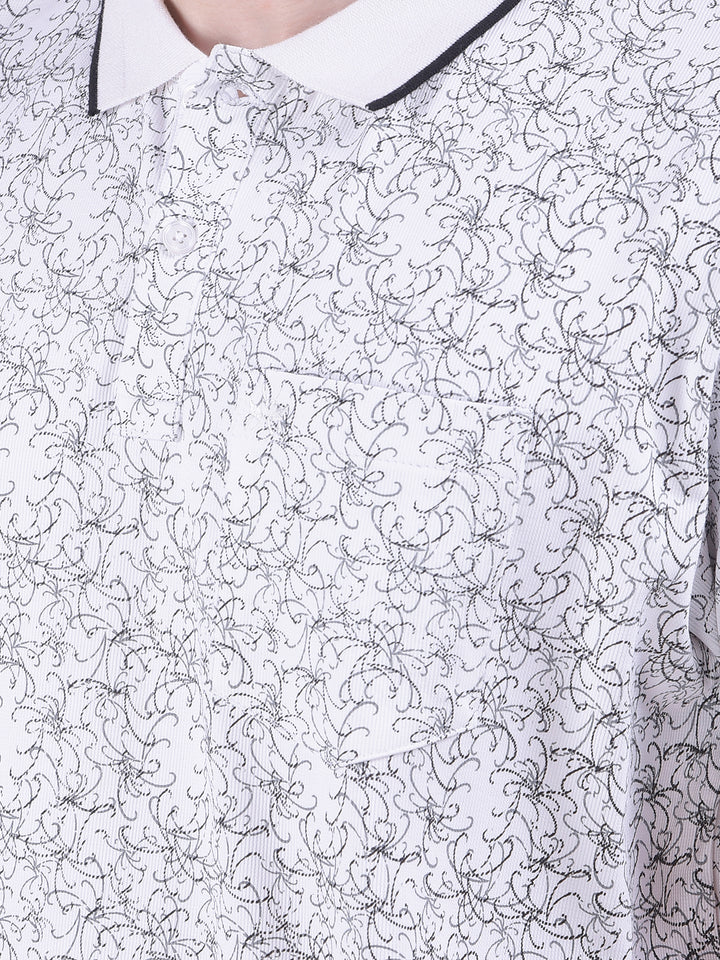 White Printed Polo-Neck T-Shirt