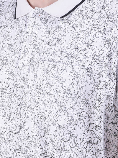 White Printed Polo-Neck T-Shirt