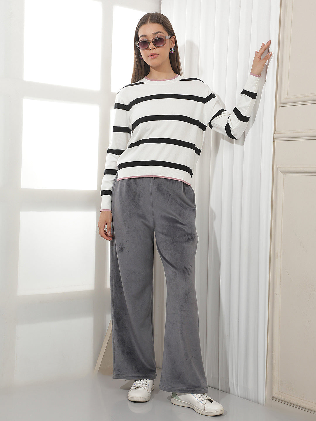 White Horizontal Stripes Sweater