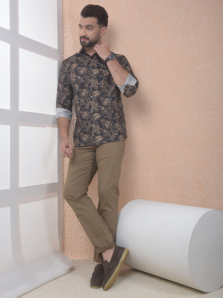 Brown Floral Print Shirt