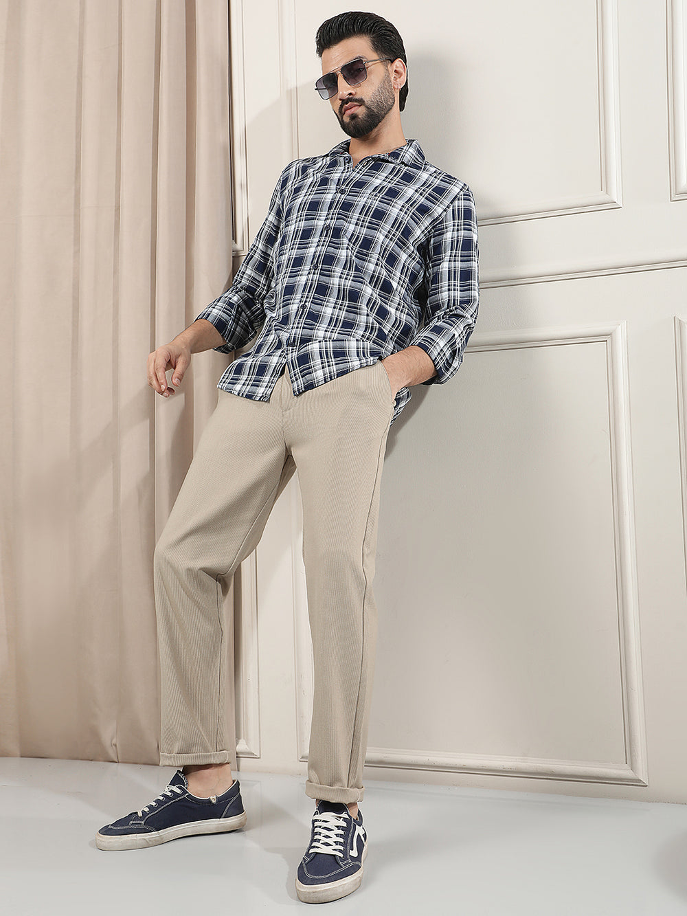 Beige Textured Knitted Trousers