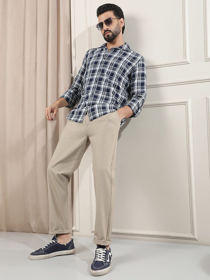 Beige Textured Knitted Trousers