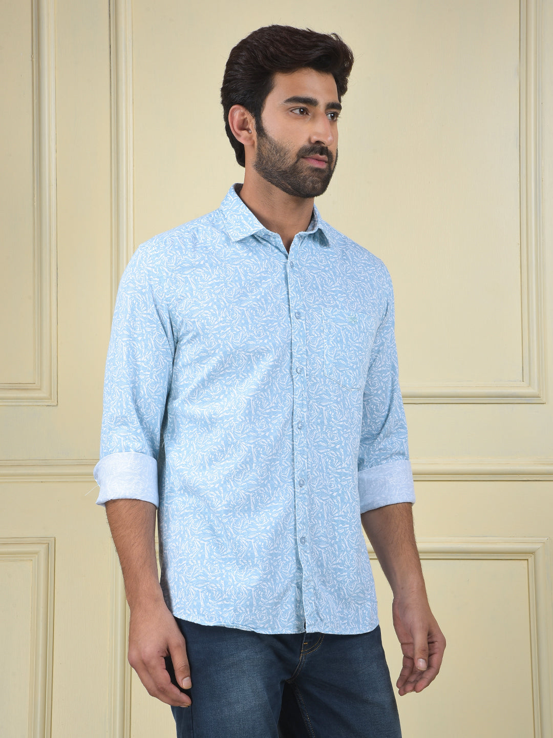 Blue Printed 100% Cotton Shirt