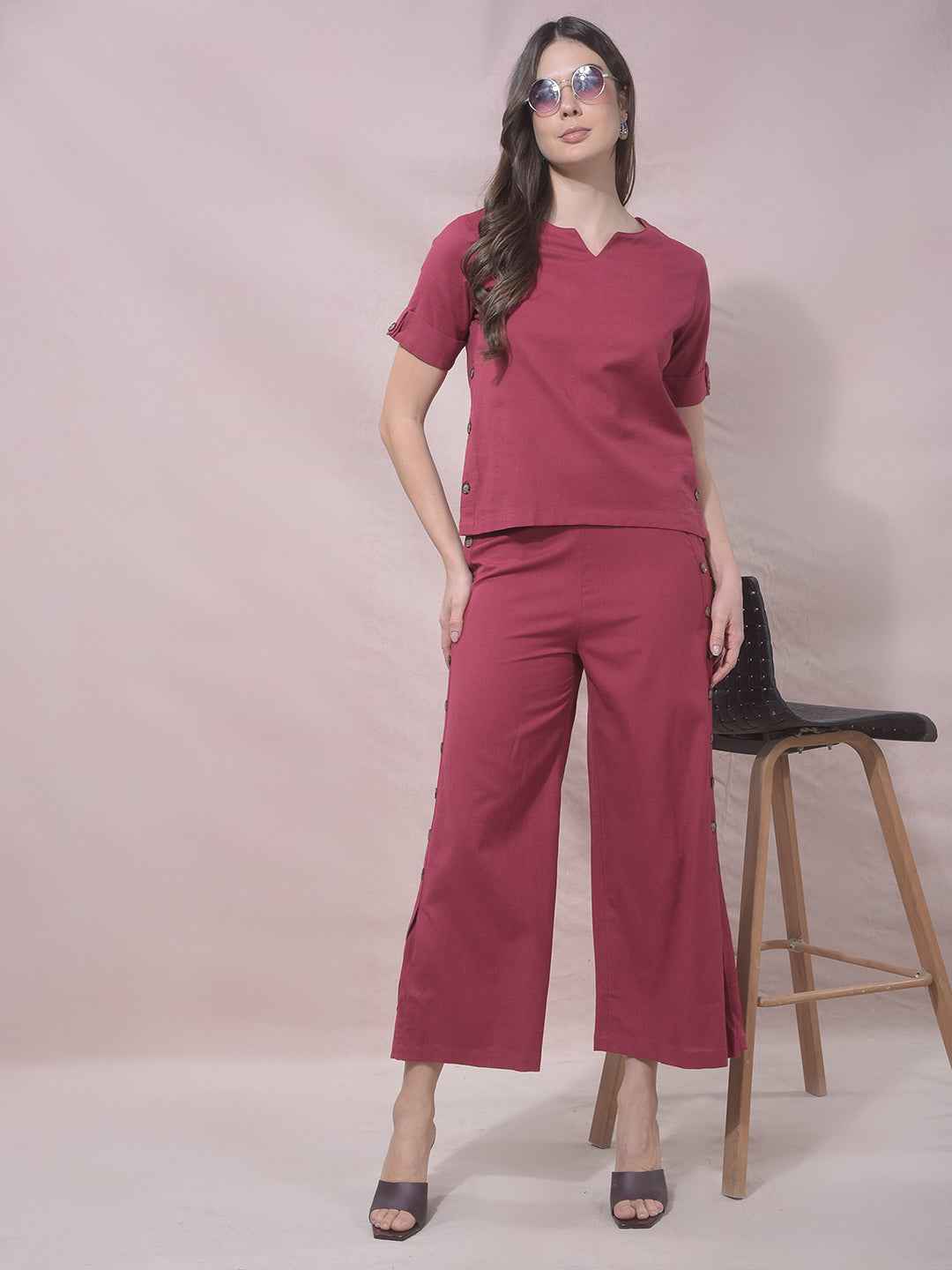 ZenithBerry Maroon V-Neck Top