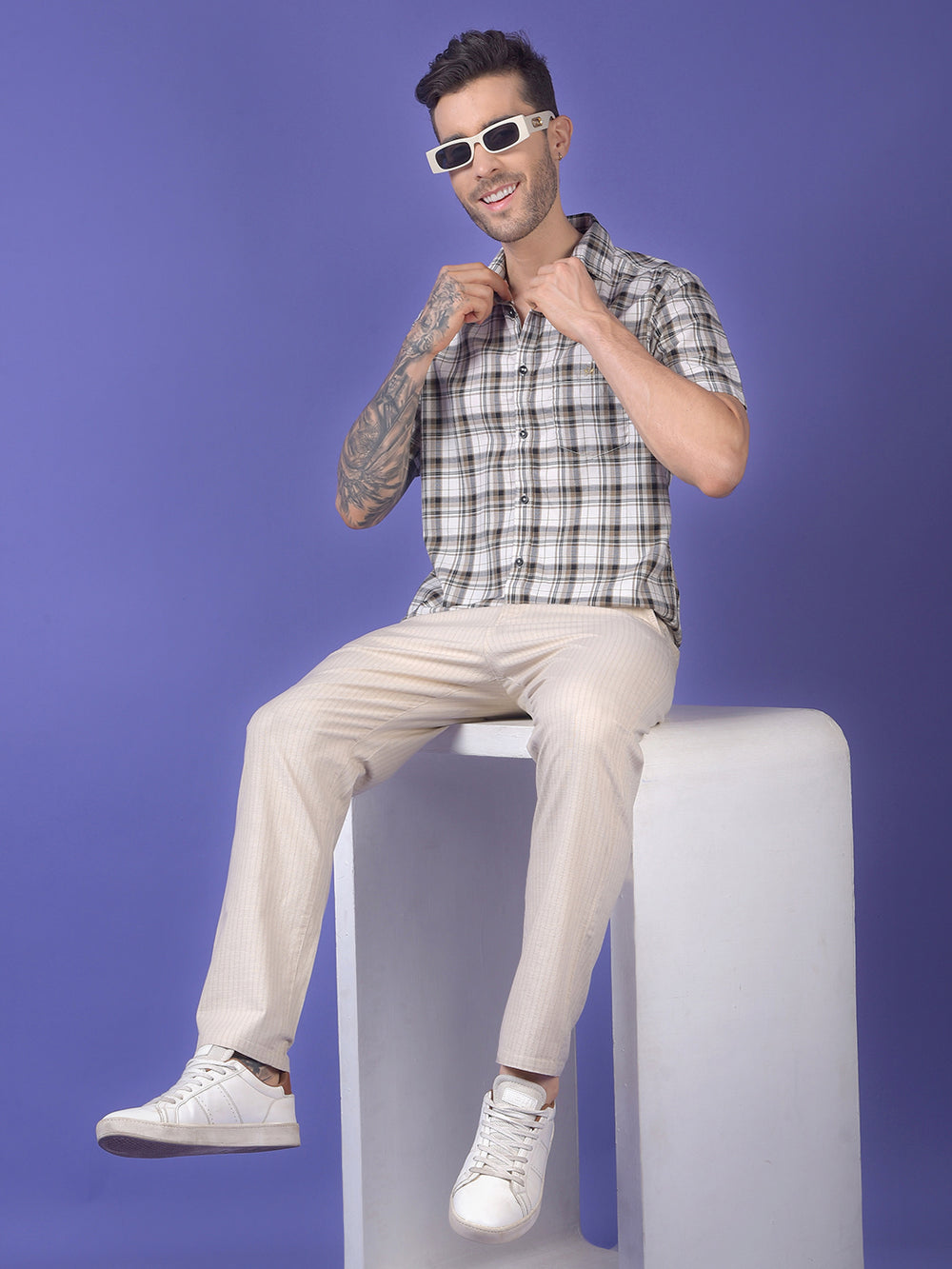Olive Checked 100% Cotton Shirt