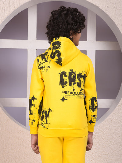 Yellow Typographic Print Hooded Neck Sweatshirt
