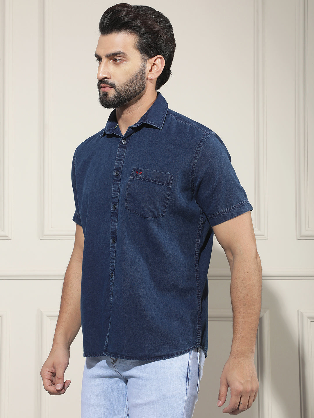 Navy Blue 100% Cotton Denim Shirt