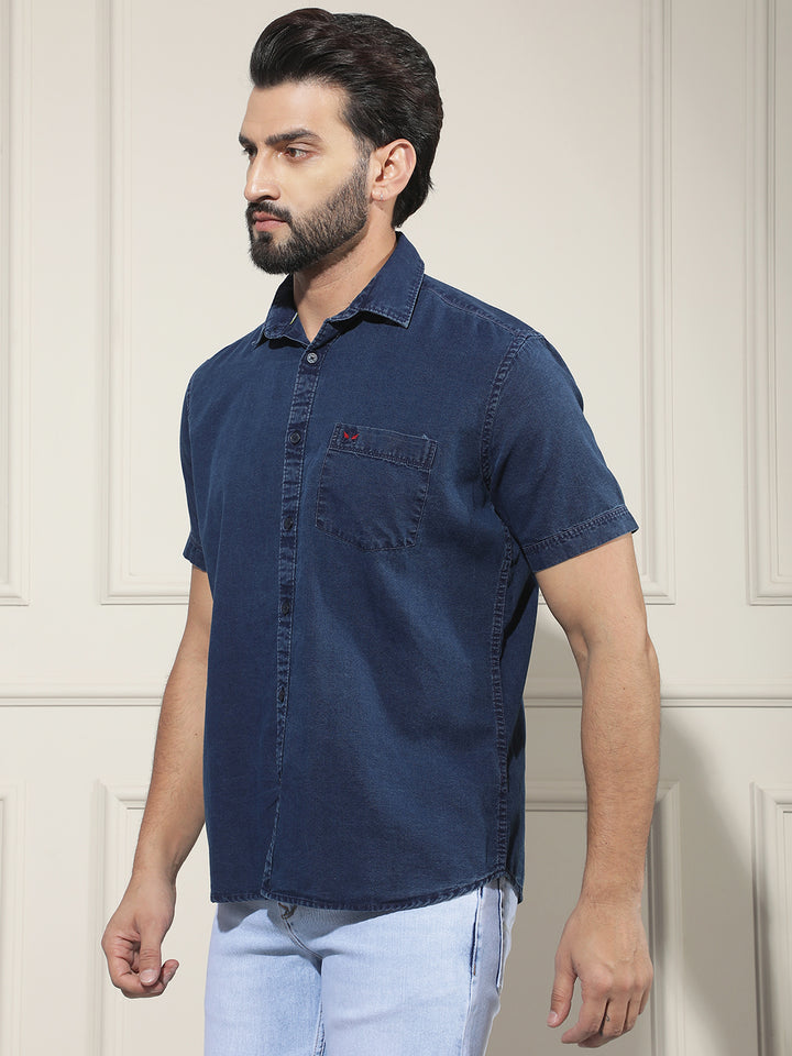 Navy Blue 100% Cotton Denim Shirt